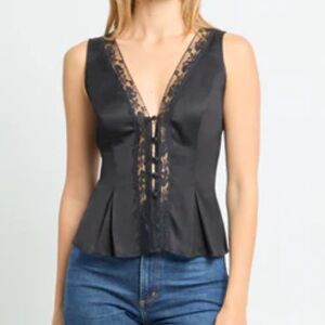 Elegant Black Lace Trim Tank Top